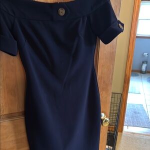 Badgley Mischka Navy Off-Shoulder Mini Dress